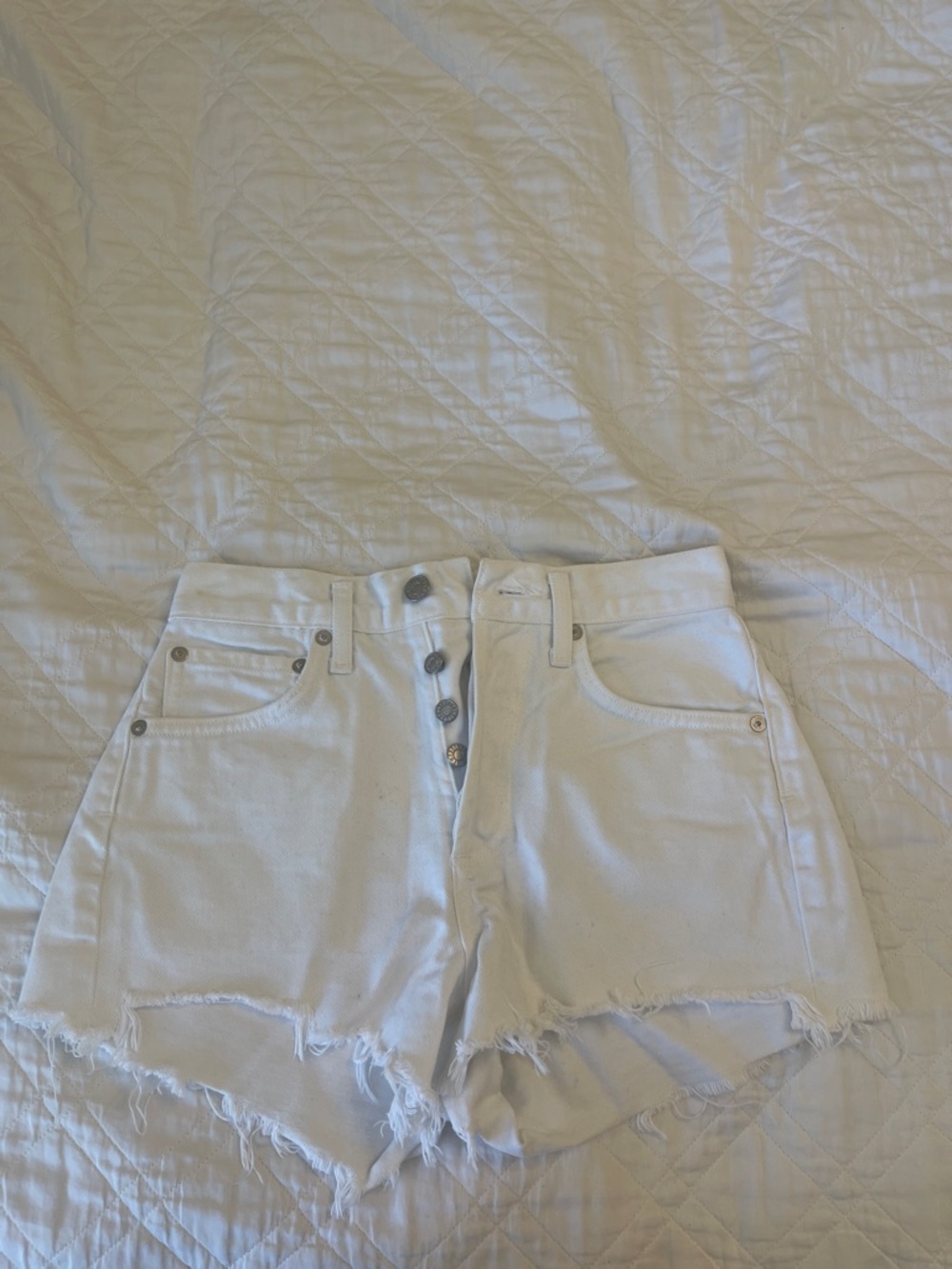 Agolde White Distressed Button-Fly Denim Shorts